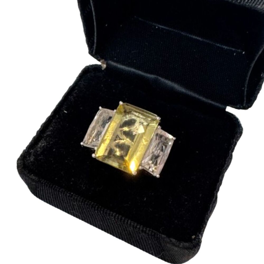 Rarities by Carol Brodie 13.56-Carat Lemon & White Quartz Cocktail Ring 925 NEW